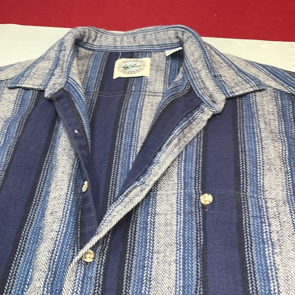 XL Bay Area Traders BLUE HERRINGBONE STRIPED Flannel Shirt buttons HEAVY RUGGED - Picture 4 of 12